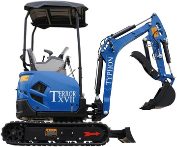 TYPHON Terror XVII Lux Mini Excavator – 1.7 Ton Trench Digger with Boom Swing, Canopy, 400mm Wide Bucket – Mini Excavator Machine for Garden, Farms, Parks, Roads