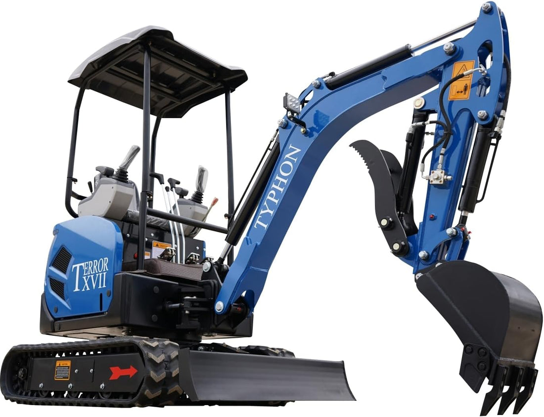 TYPHON Terror XVII Lux Mini Excavator – 1.7 Ton Trench Digger with Boom Swing, Canopy, 400mm Wide Bucket – Mini Excavator Machine for Garden, Farms, Parks, Roads