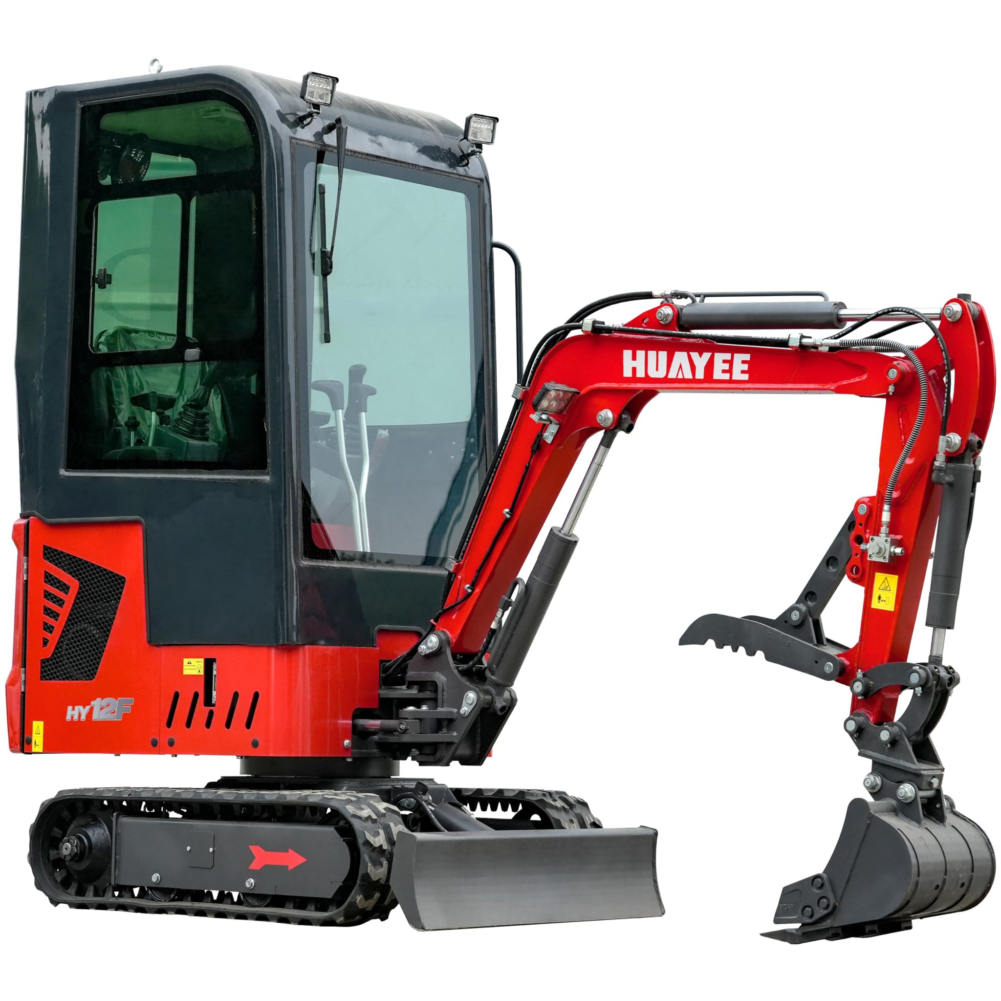 HUAYEE 1.4 Ton Cab Version Mini Excavator - HY12F, with 13.5 HP B&S Gasoline Engine, Swing Function, Pilot Control System, Excavator Thumb, Manual Quick Hitch, Hydraulic Cooler, Ships from US